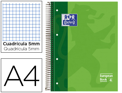 CUADERNO A4 MICROPERFORADO 5X5 OXFORD 80 HOJAS VERDE 102610034