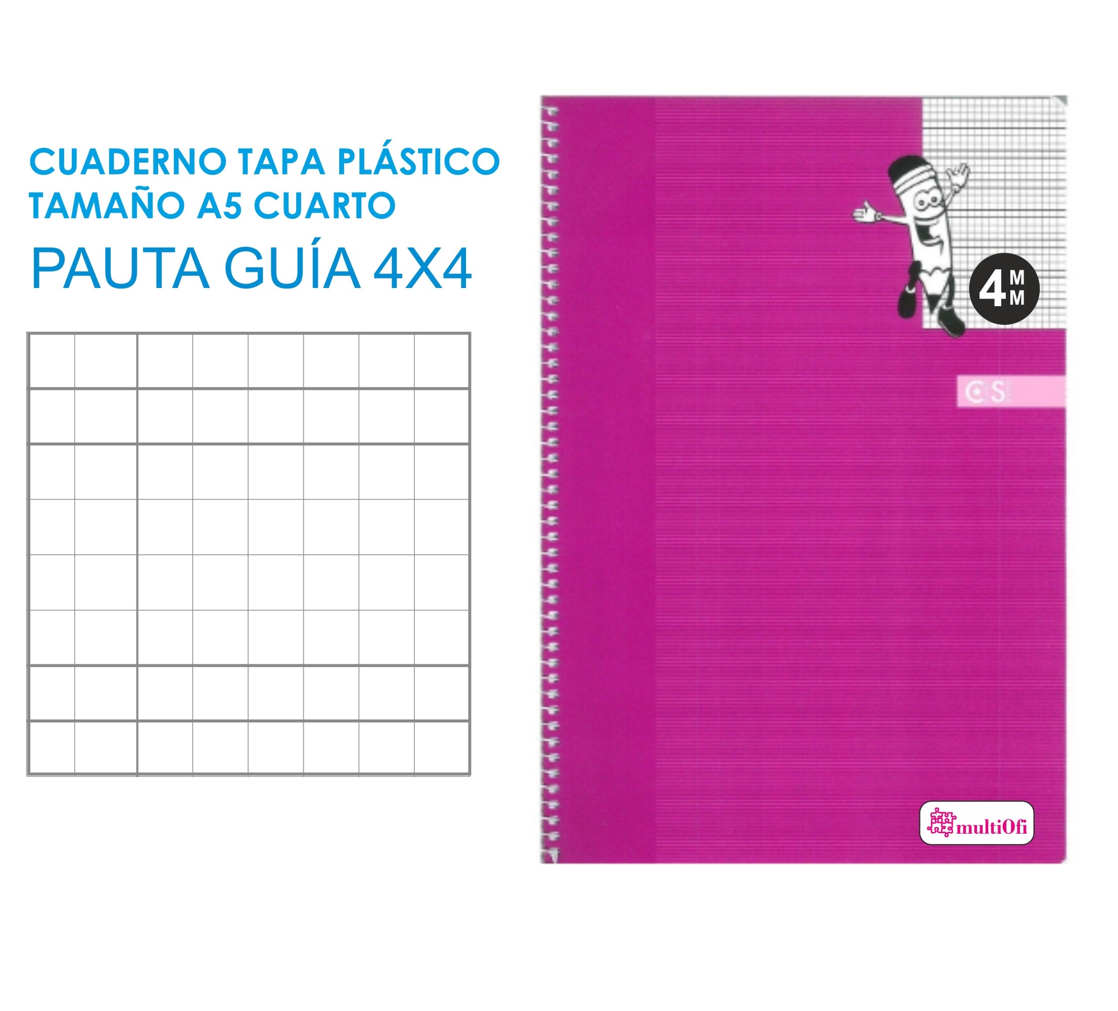CUADERNO A5 CUARTO TAPA POLIPROPILENO 80 HOJAS PAPEL 90 GRAMOS ***PAUTA GUIA 4MM**