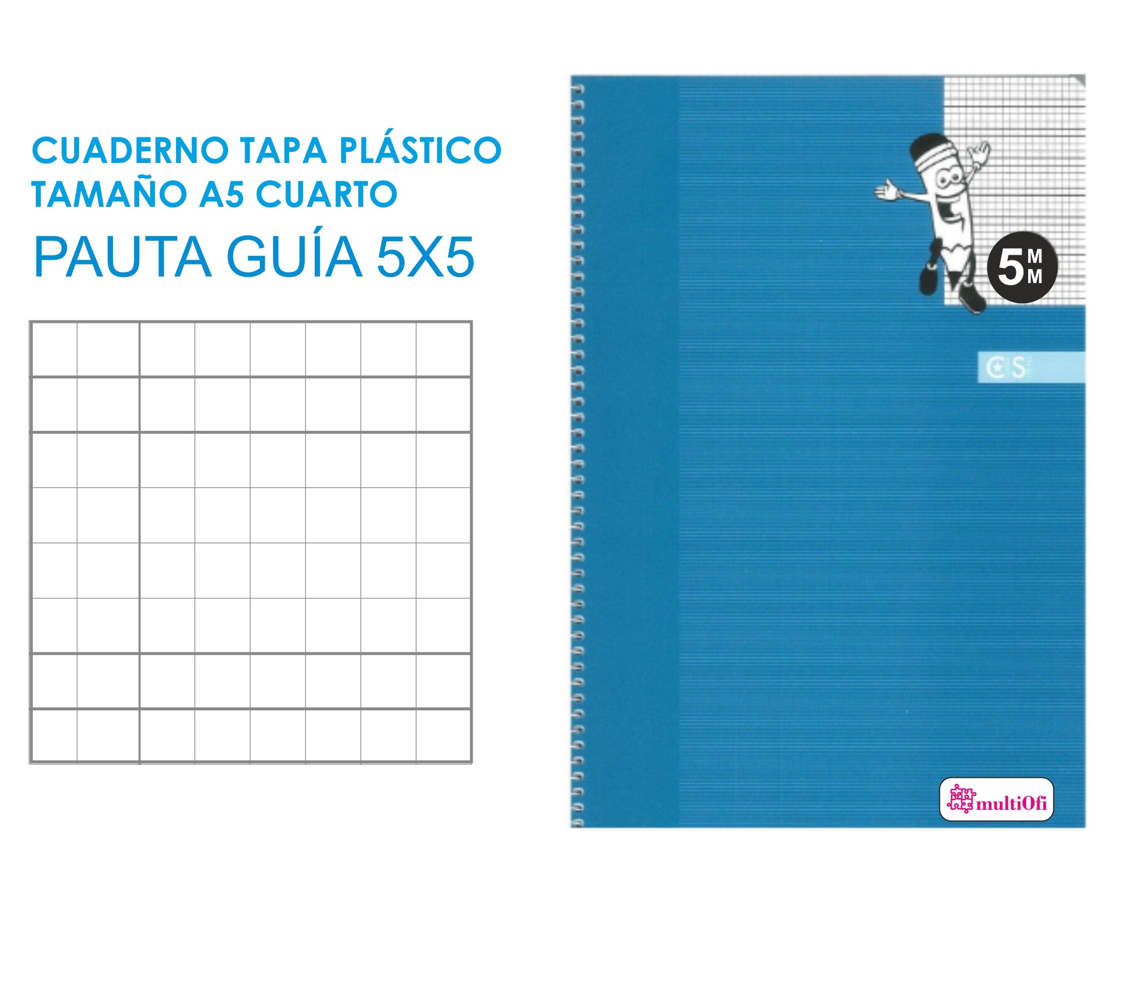 CUADERNO A5 CUARTO TAPA POLIPROPILENO 80 HOJAS PAPEL 90 GRAMOS ***PAUTA GUIA 5MM**