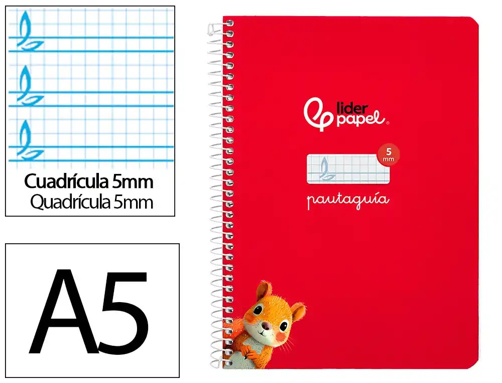 CUADERNO A5 TAPA DURA PAUTAGUIA 5MM TAPA ROJO 80H