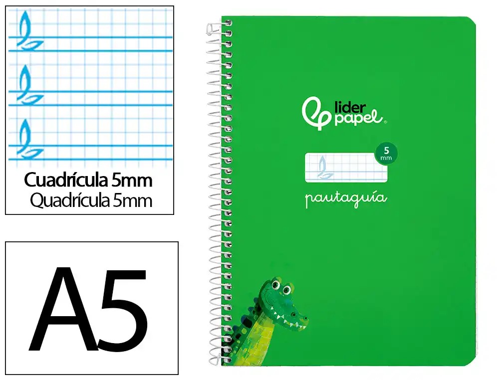 CUADERNO A5 TAPA DURA PAUTAGUIA 5MM TAPA VERDE 80H