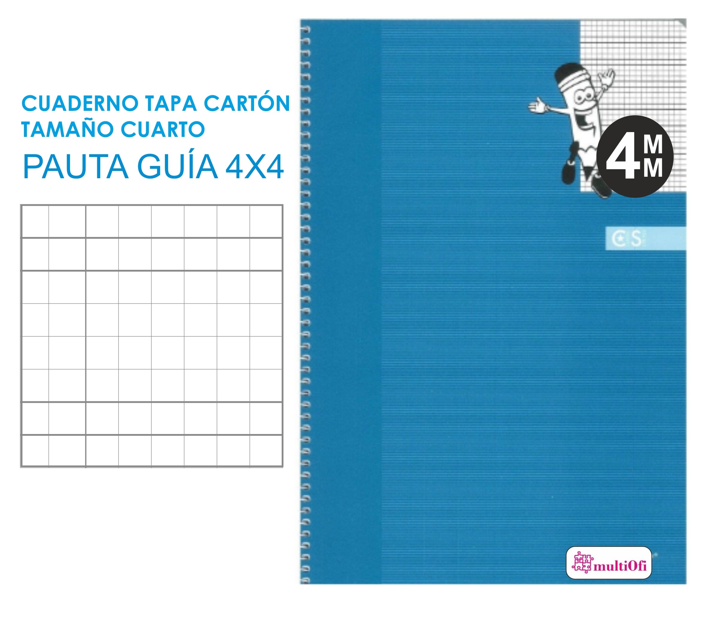 CUADERNO CUARTO TAPA CARTON 40 HOJAS PAPEL 70 GRAMOS ***PAUTA GUIA 4MM**