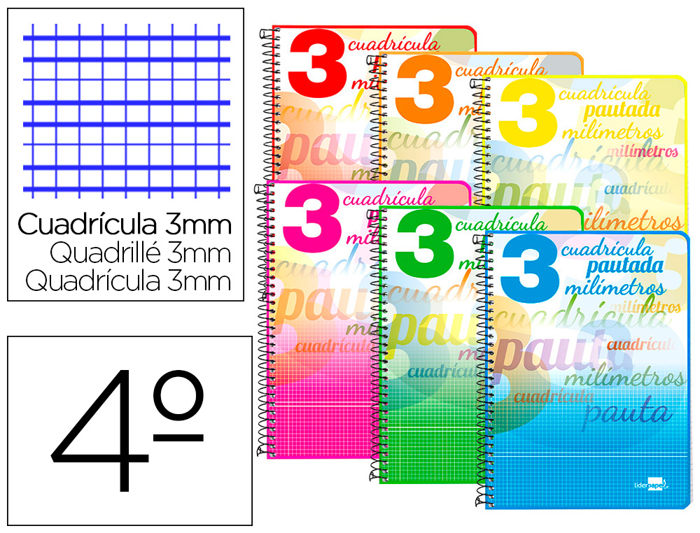 CUADERNO CUARTO TAPA DURA ***PAUTA GUIA LAMELA 3MM*** 80 HOJAS LIDERPAPEL