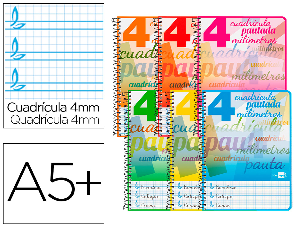 CUADERNO CUARTO TAPA DURA ***PAUTA GUIA LAMELA 4MM*** 80 HOJAS LIDERPAPEL