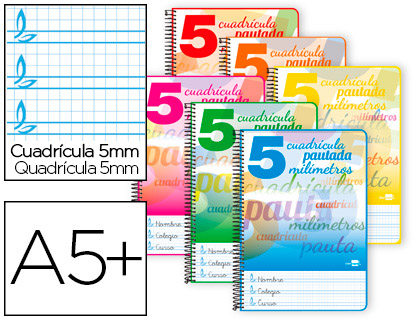 CUADERNO CUARTO TAPA DURA ***PAUTA GUIA LAMELA 5MM*** 80 HOJAS LIDERPAPEL