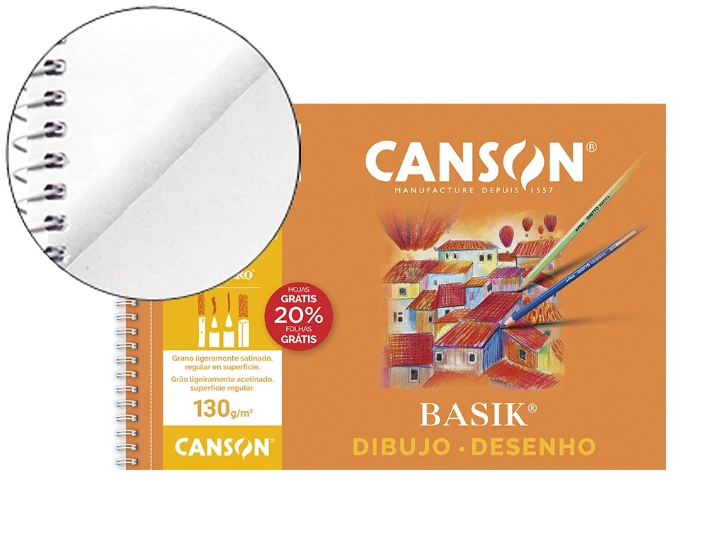 CUADERNO DIBUJO CANSON 20 HOJAS BASIK 130G FORMATO A4 LISO / MICROPERFORADO Y DOS TALADROS REF: C200409580