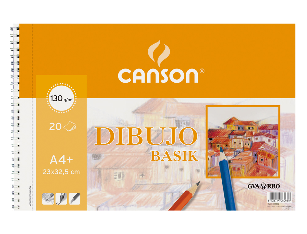 CUADERNO DIBUJO CANSON 20 HOJAS BASIK 130G FORMATO A4 LISO Y DOS TALADROS REF: C200409580