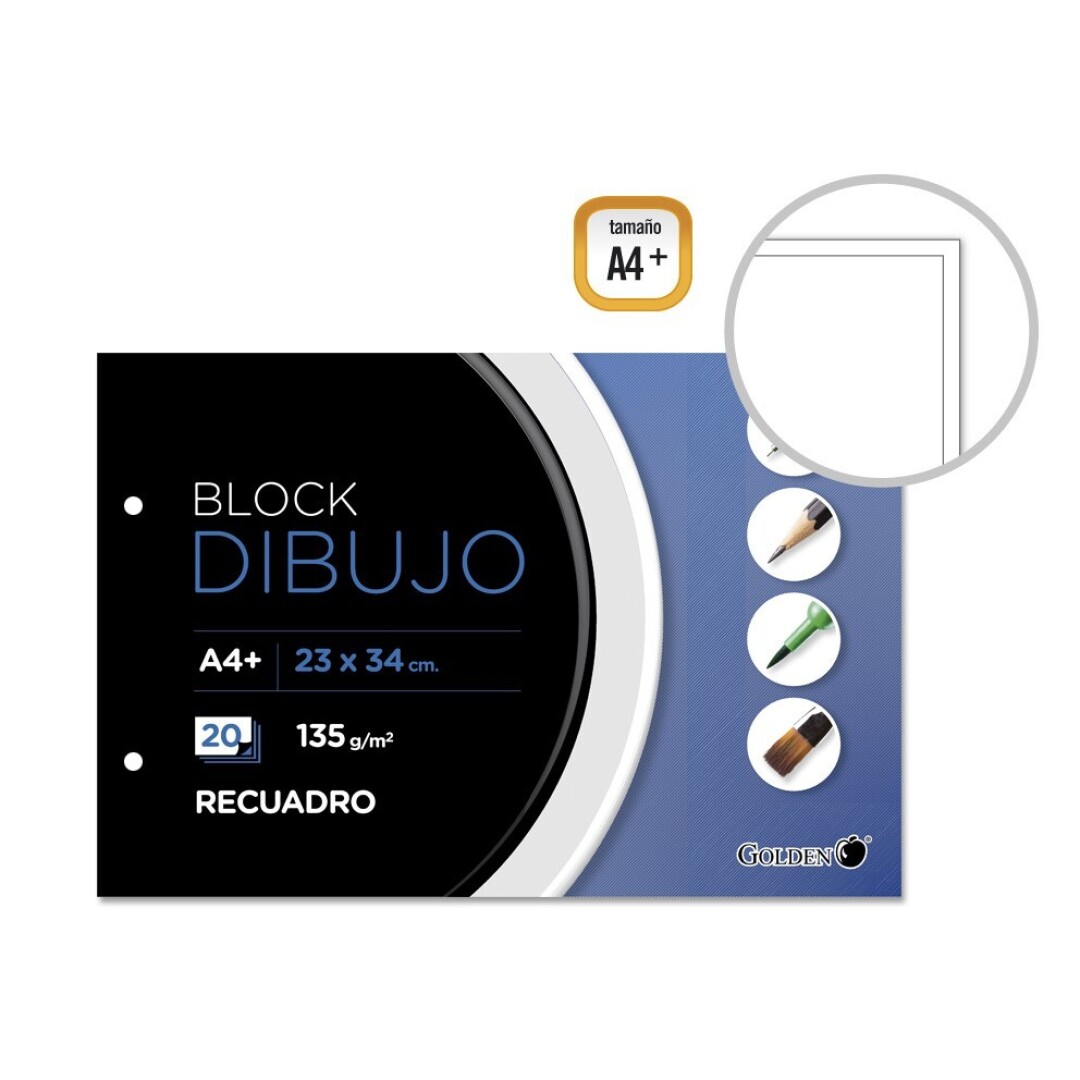 CUADERNO DIBUJO PAPEL 135 GRAMOS ***ENCOLADO DE 20 PAGINAS*** CON RECUADRO + 2 TALADROS