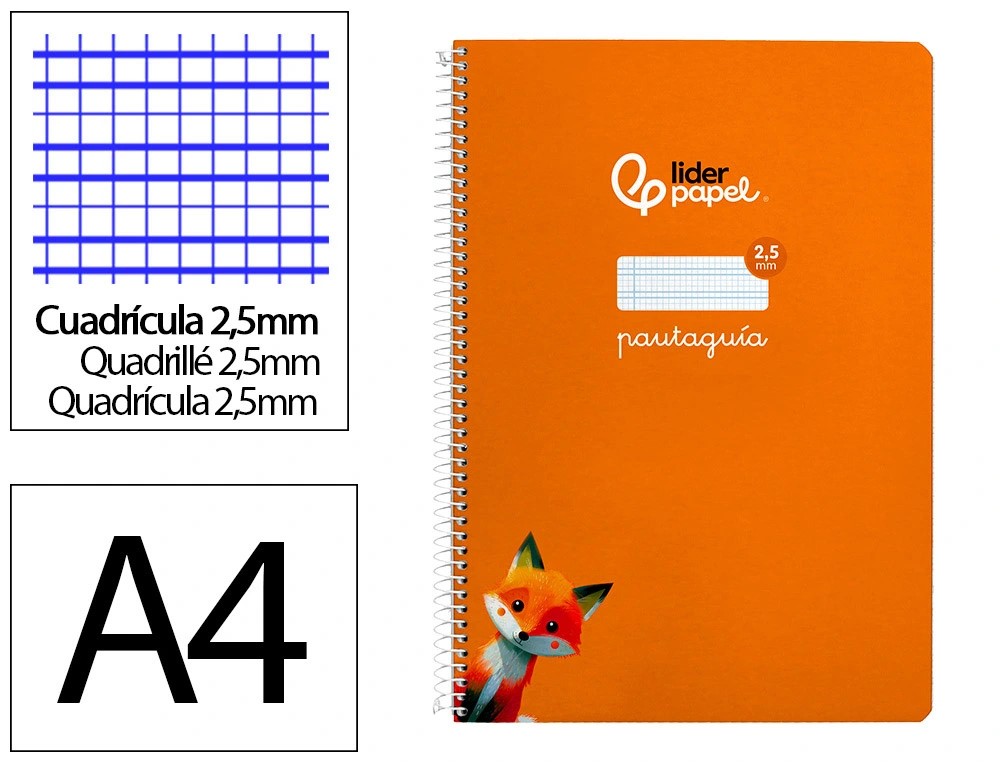 CUADERNO ESPIRAL A4 FOLIO PAUTAGUIA 2.5MM ***TAPA DURA NARANJA*** 80 HOJAS PAEL 90GR