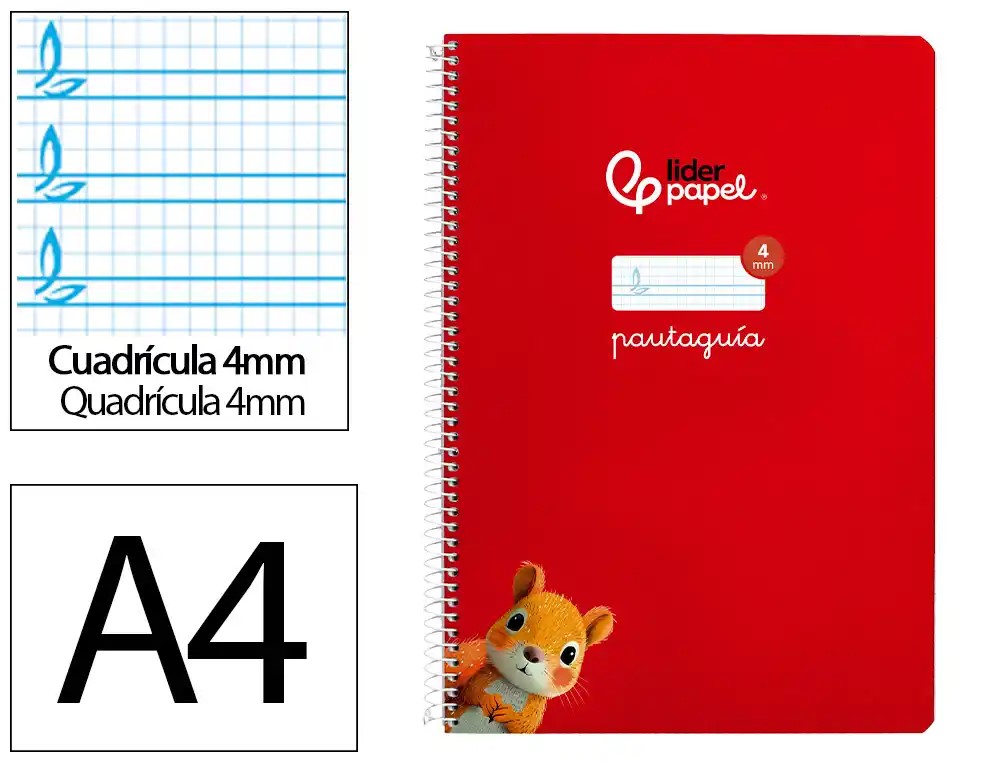 CUADERNO ESPIRAL A4 FOLIO PAUTAGUIA 4MM ***TAPA BLANDA*** HOJAS  ***ROJO***