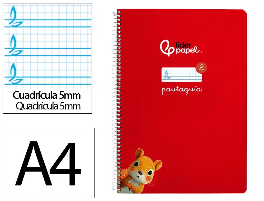 CUADERNO ESPIRAL A4 FOLIO PAUTAGUIA 5MM ***TAPA BLANDA*** HOJAS  ***ROJO***