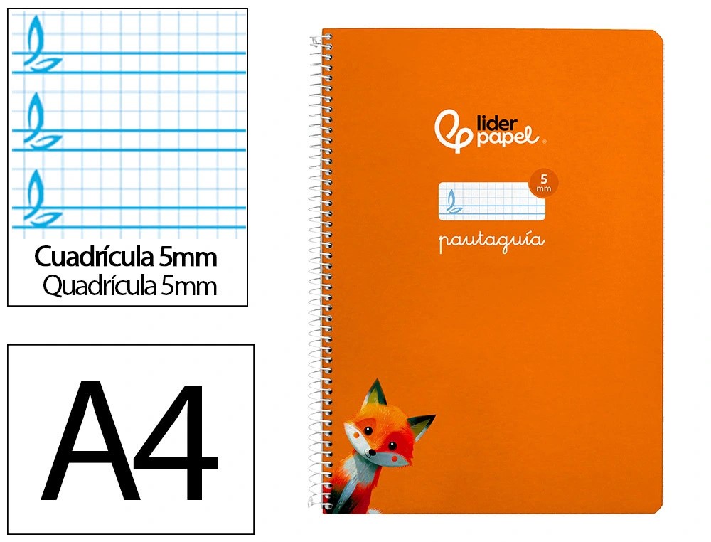 CUADERNO ESPIRAL A4 FOLIO PAUTAGUIA 5MM ***TAPA DURA NARANJA*** 80 HOJAS PAEL 90GR