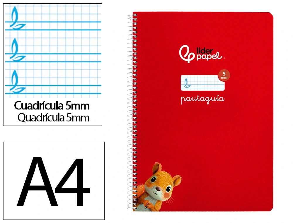 CUADERNO ESPIRAL A4 FOLIO PAUTAGUIA 5MM ***TAPA DURA ROJO*** 80 HOJAS PAEL 90GR