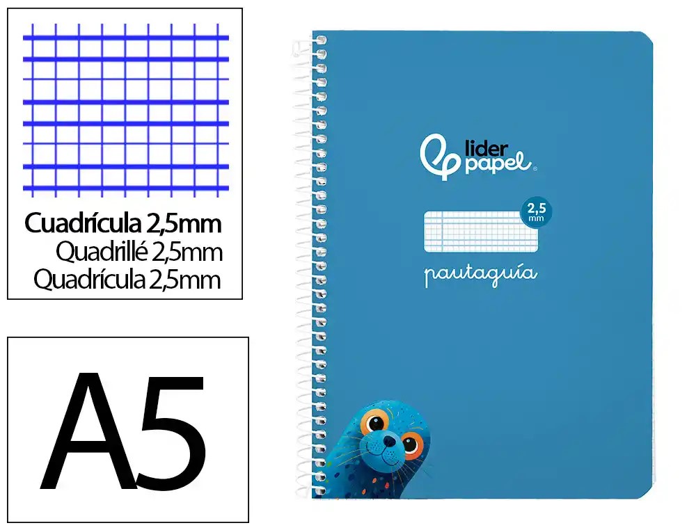 CUADERNO ESPIRAL A5 CUARTO PAUTAGUIA 2.5MM ***TAPA BLANDA*** HOJAS  ***AZUL***