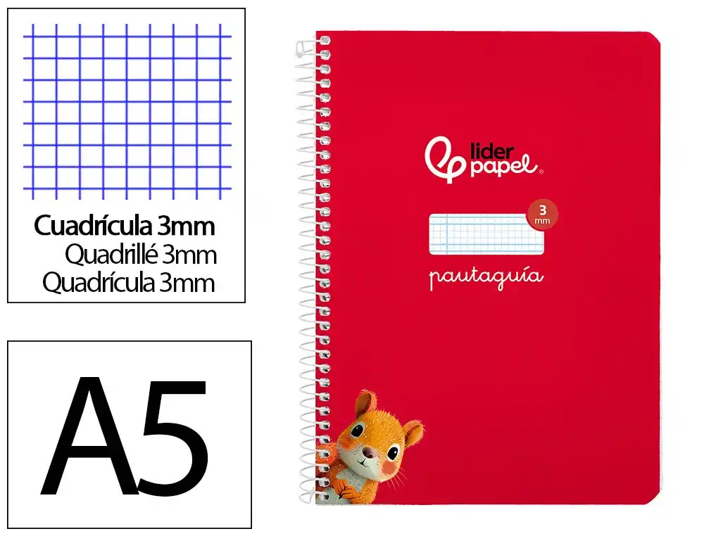 CUADERNO ESPIRAL A5 CUARTO PAUTAGUIA 3MM ***TAPA BLANDA*** HOJAS  ***ROJO***
