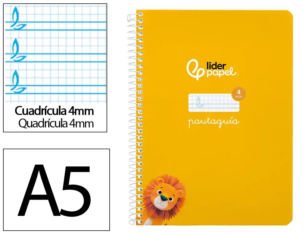 CUADERNO ESPIRAL A5 CUARTO PAUTAGUIA 4MM ***TAPA BLANDA*** HOJAS  ***AMARILLO***