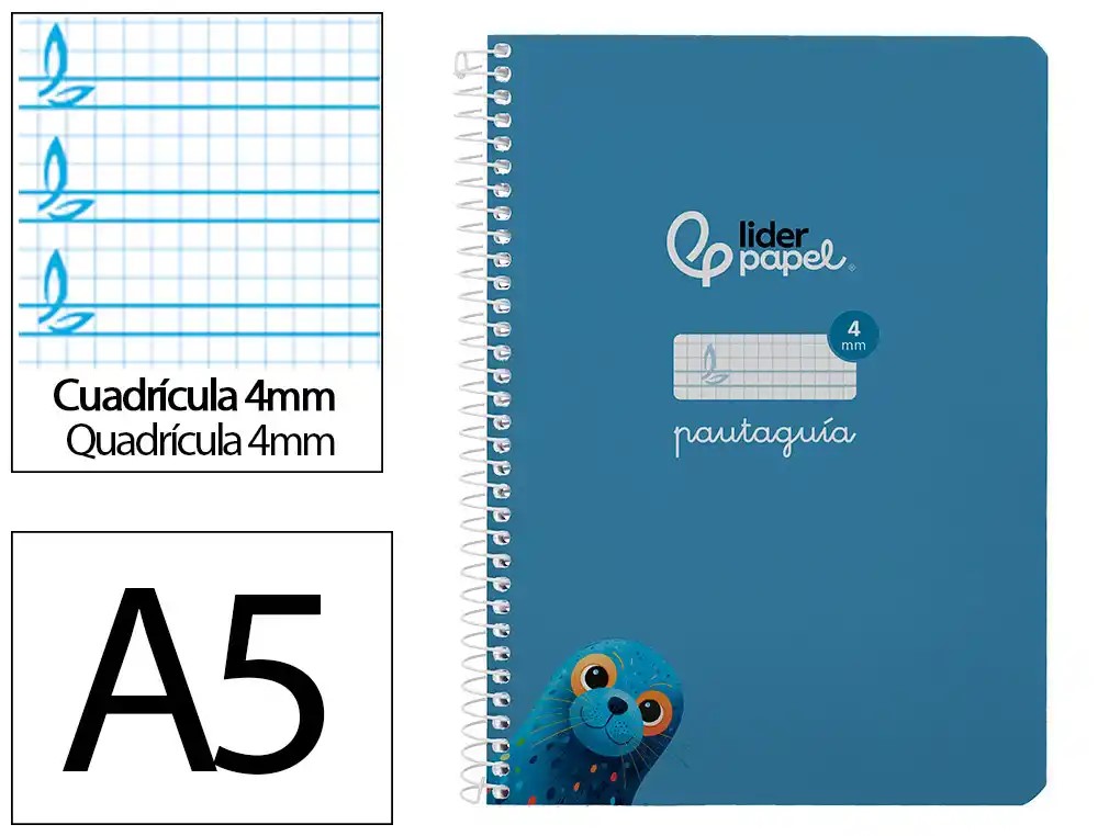 CUADERNO ESPIRAL A5 CUARTO PAUTAGUIA 4MM ***TAPA BLANDA*** HOJAS  ***AZUL***