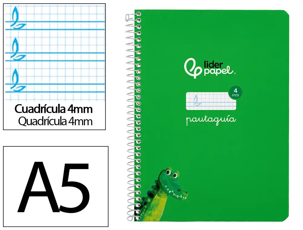 CUADERNO ESPIRAL A5 CUARTO PAUTAGUIA 4MM ***TAPA BLANDA*** HOJAS  ***VERDE***