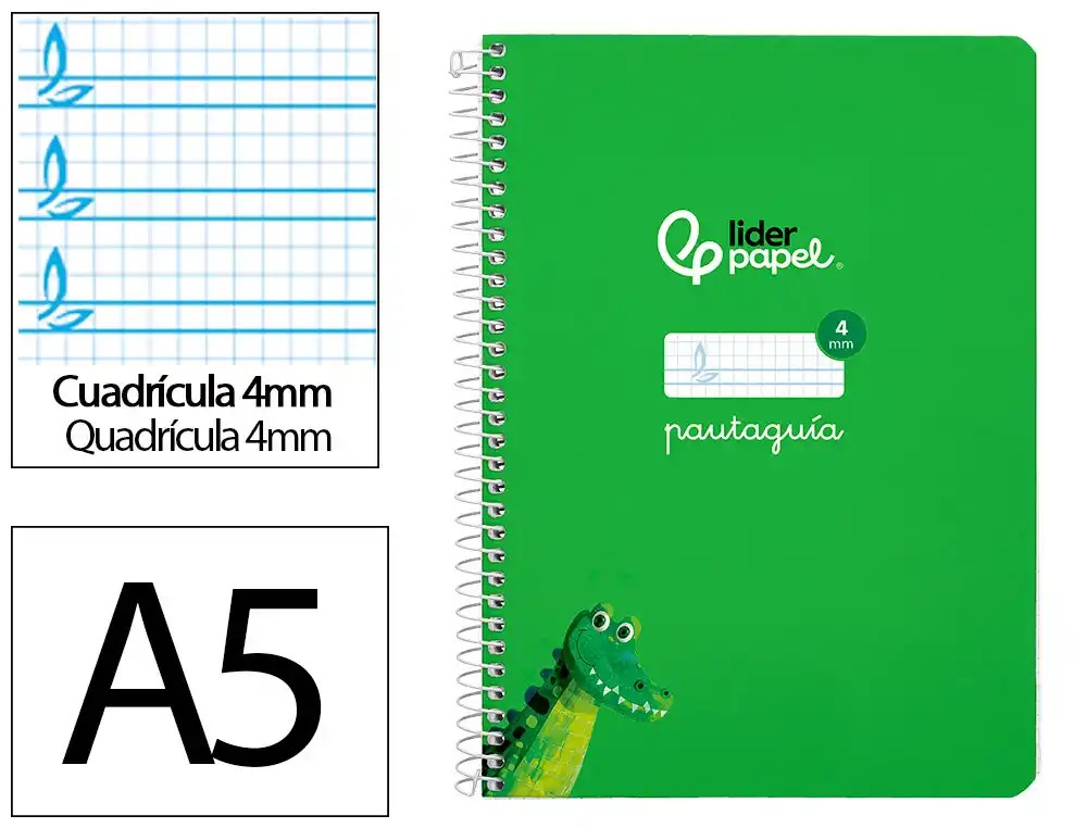 CUADERNO ESPIRAL A5 CUARTO PAUTAGUIA 4MM ***TAPA DURA VERDE*** 80 HOJAS PAEL 90GR