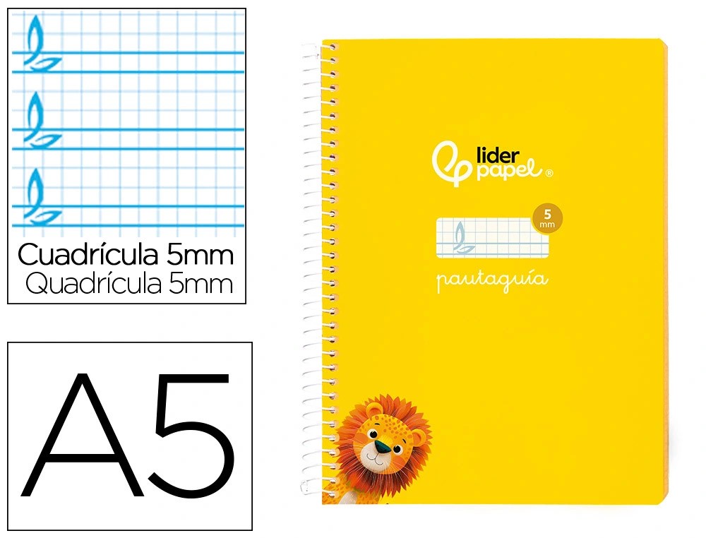 CUADERNO ESPIRAL A5 CUARTO PAUTAGUIA 5MM ***TAPA BLANDA*** HOJAS  ***AMARILLO***