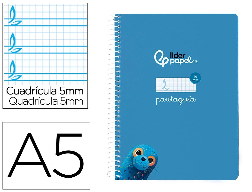 CUADERNO ESPIRAL A5 CUARTO PAUTAGUIA 5MM ***TAPA BLANDA*** HOJAS  ***AZUL***