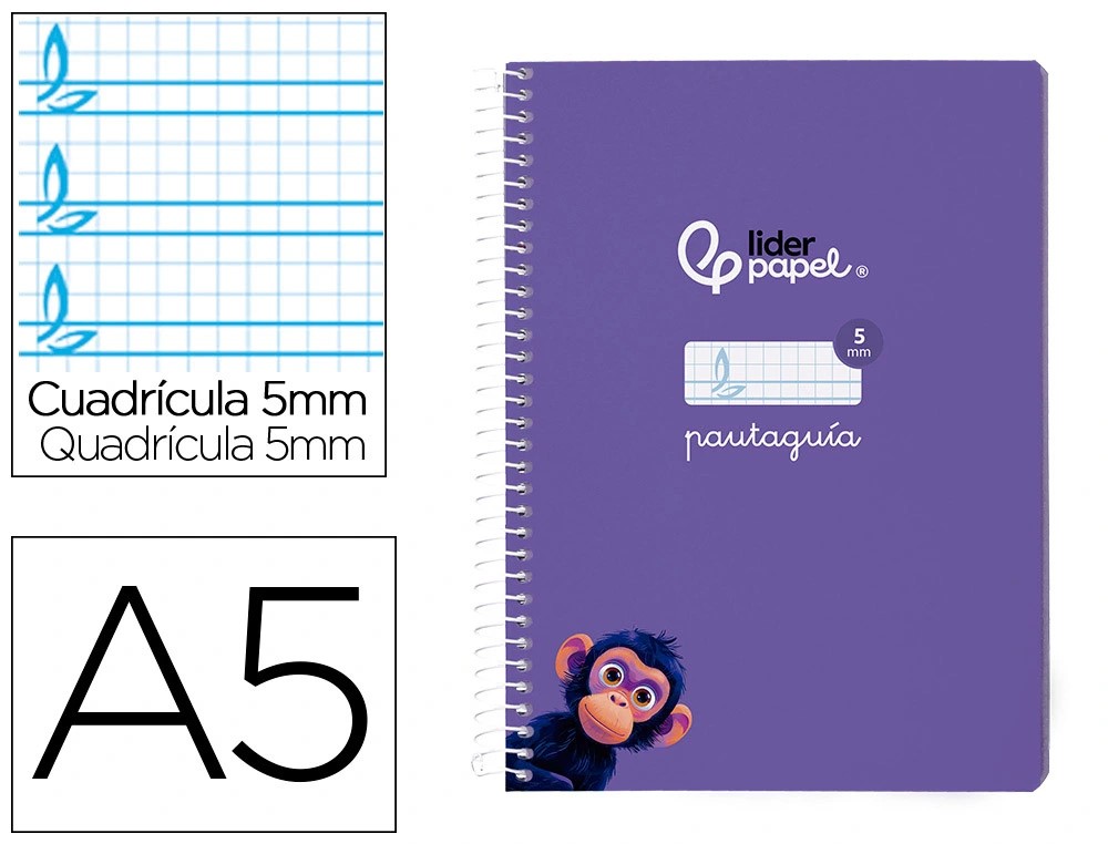 CUADERNO ESPIRAL A5 CUARTO PAUTAGUIA 5MM ***TAPA BLANDA*** HOJAS  ***LILA***