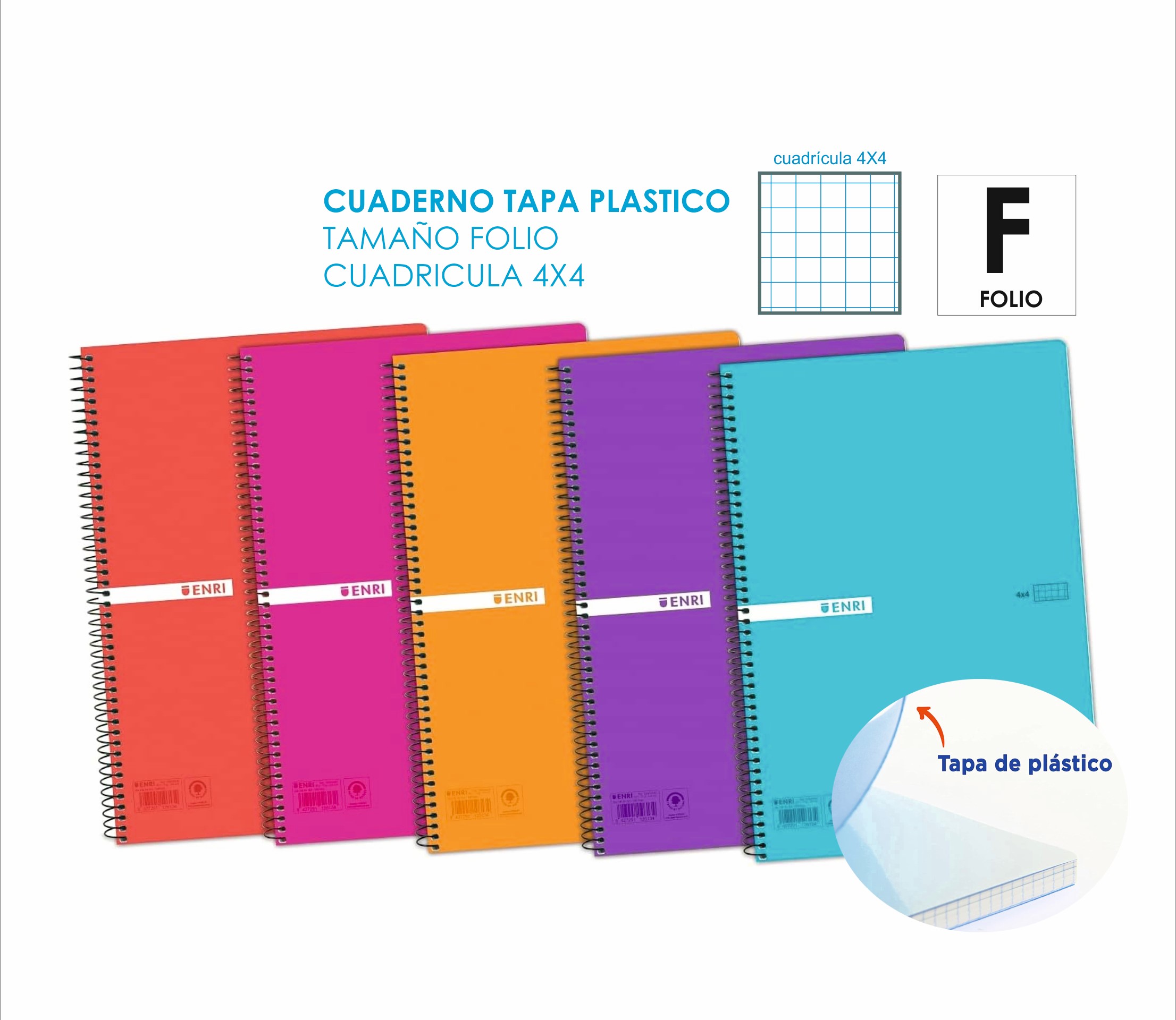 CUADERNO FOLIO CUADRICULA 4X4 90GR TAPA PLASTICO ENRI 80H REF. 6285