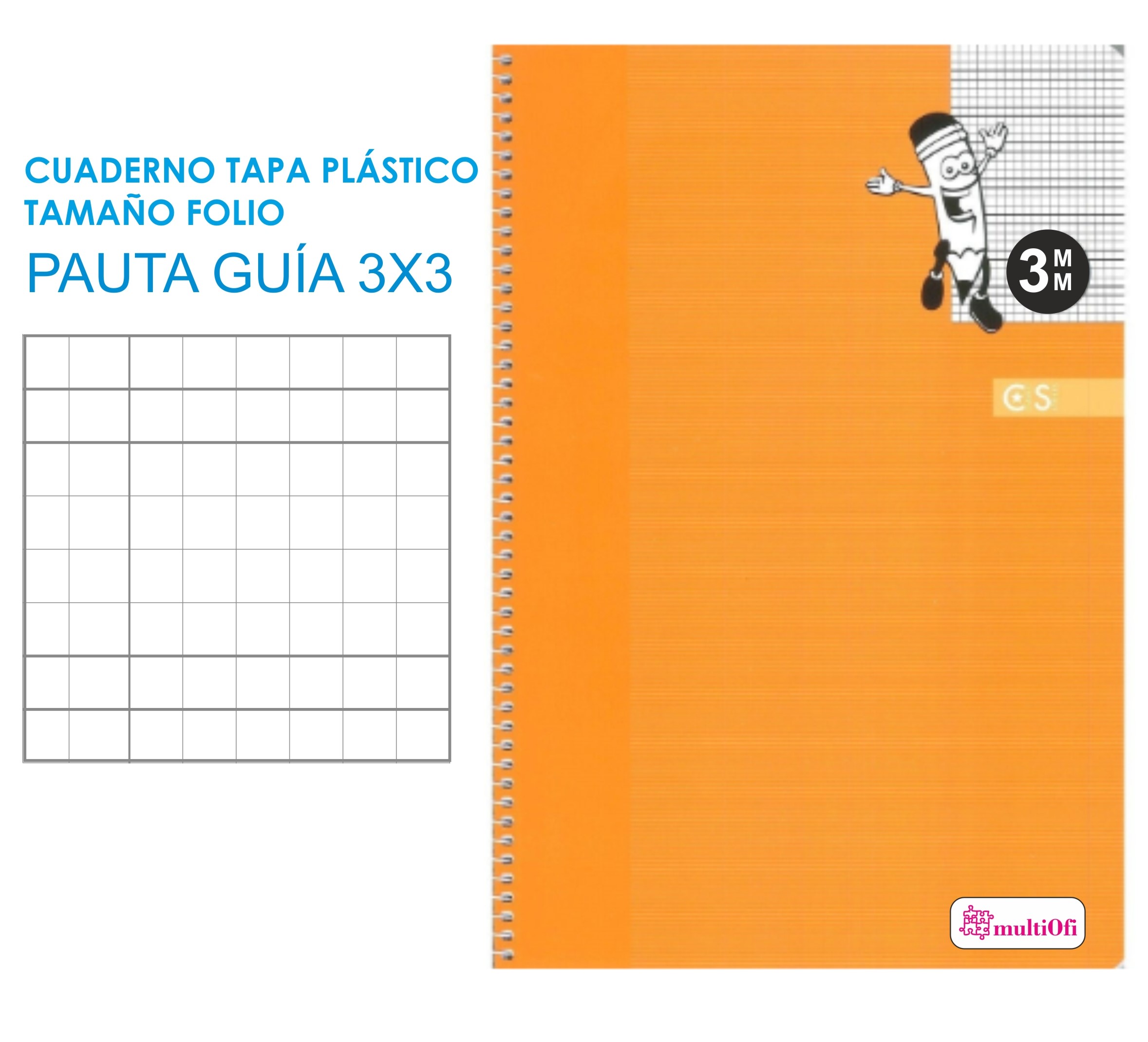 CUADERNO FOLIO TAPA POLIPROPILENO 80 HOJAS PAPEL 90 GRAMOS ***PAUTA GUIA 3MM**