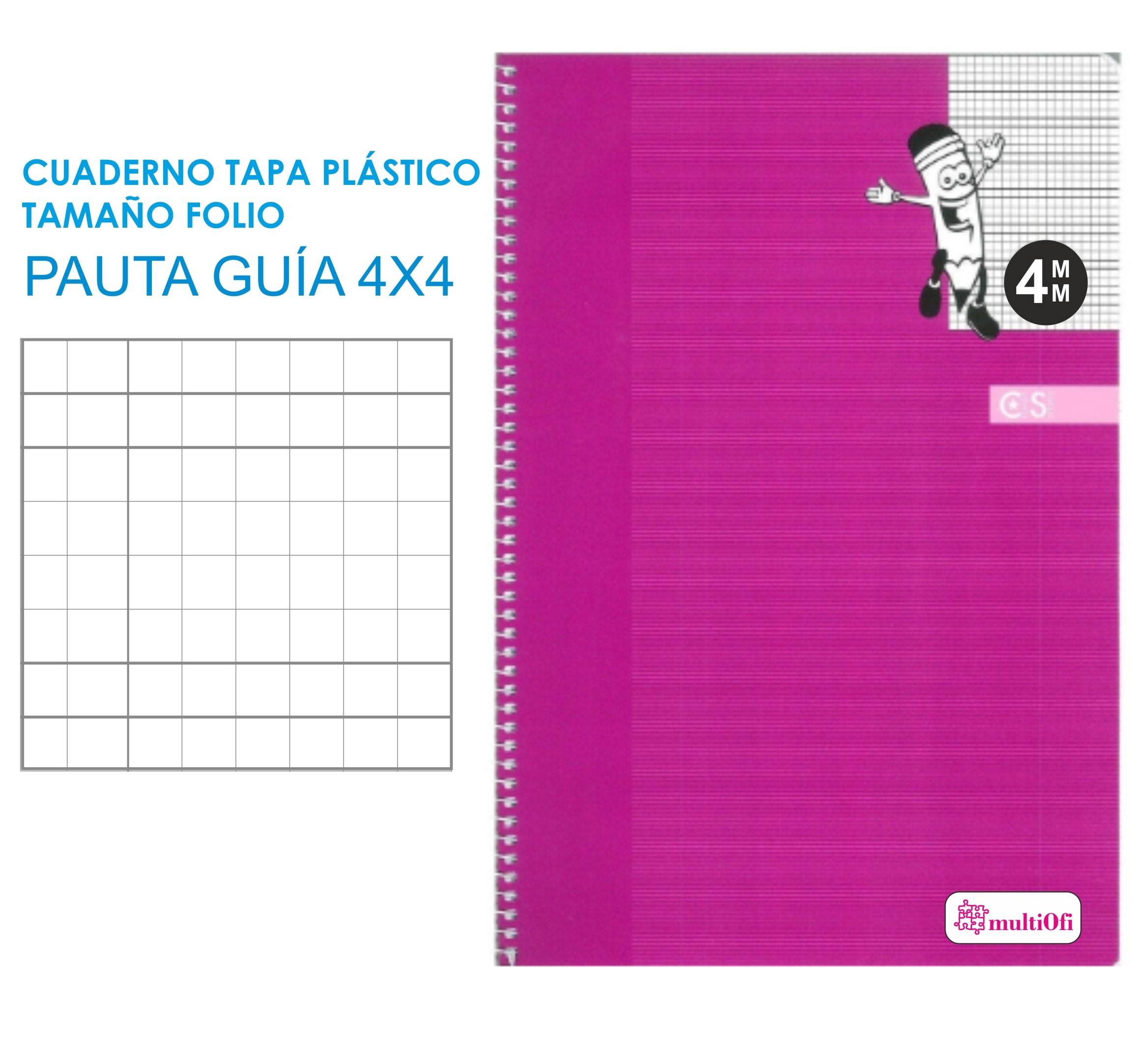 CUADERNO FOLIO TAPA POLIPROPILENO 80 HOJAS PAPEL 90 GRAMOS ***PAUTA GUIA 4MM**