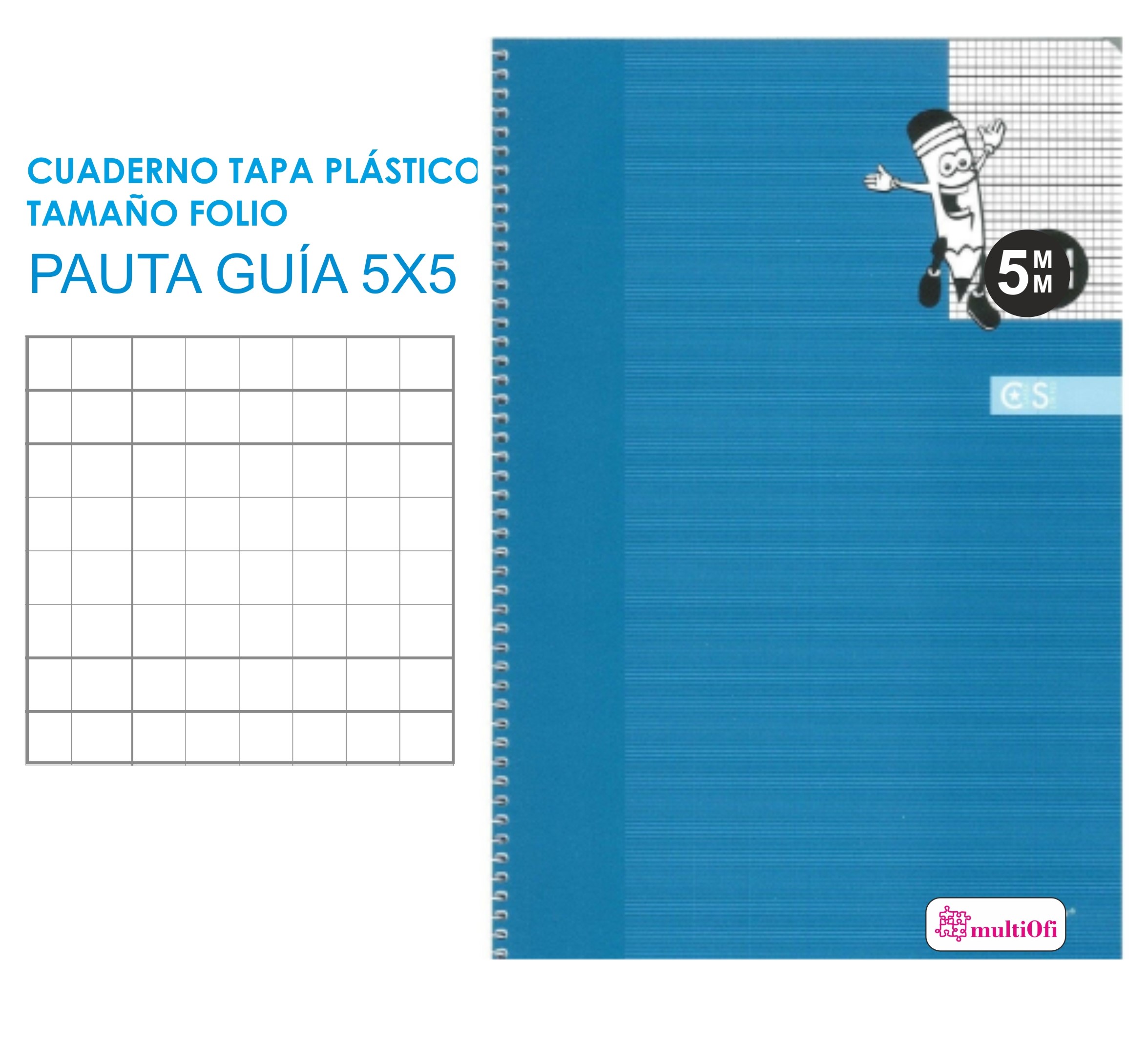 CUADERNO FOLIO TAPA POLIPROPILENO 80 HOJAS PAPEL 90 GRAMOS ***PAUTA GUIA 5MM**