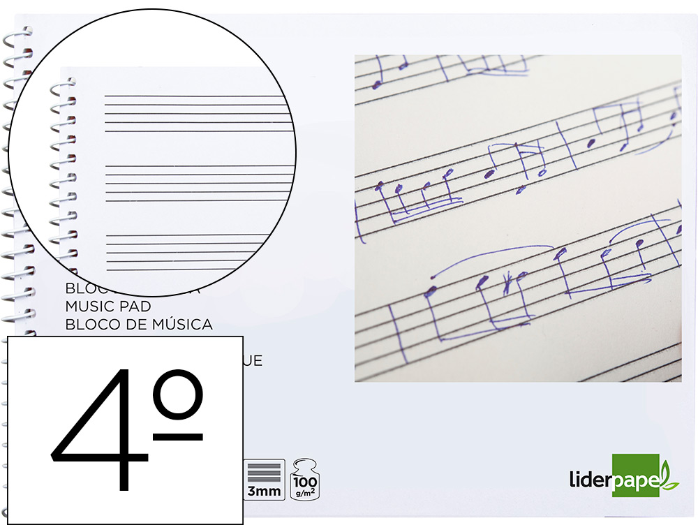 CUADERNO MUSICA CUARTO 20 HOJAS PAUTA DE 3MM REF. LIDERPAPEL 737