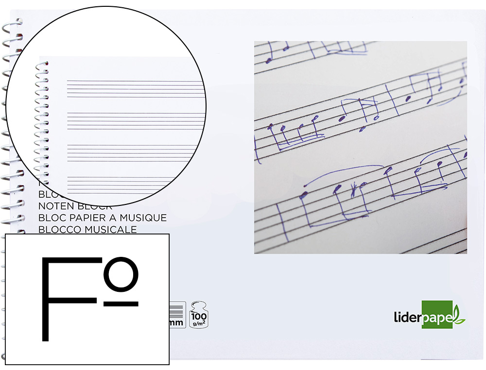 CUADERNO MUSICA FOLIO APAISADO PENTAGRAMA 3MM  20 HOJAS REF. LIDERPAPEL 22551