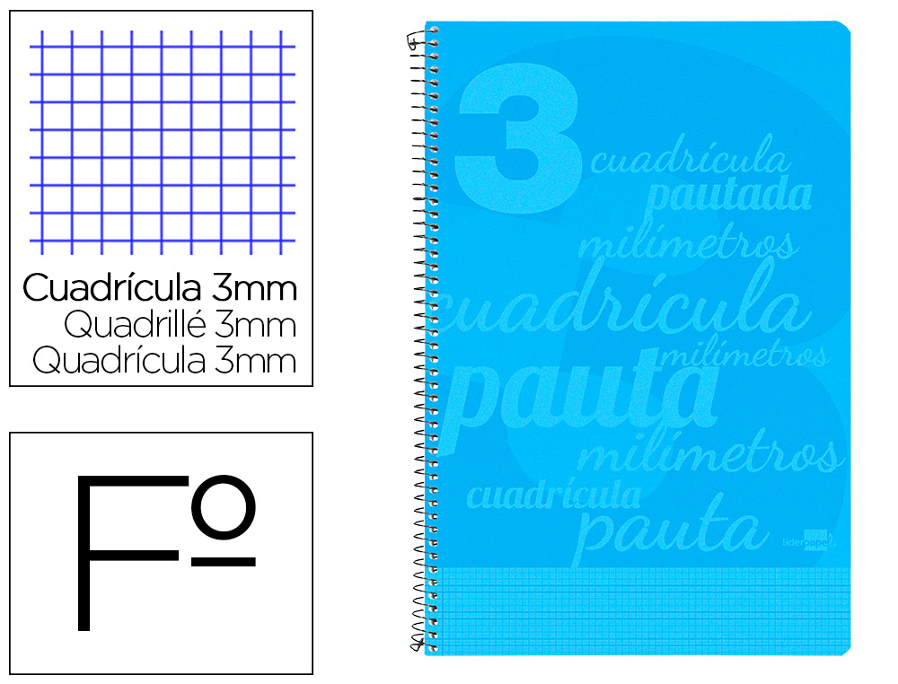 CUADERNOS  FOLIO ***TAPA PLASTICO***AZUL*** RAYADO LAMELA 3MM LIDERPAPEL