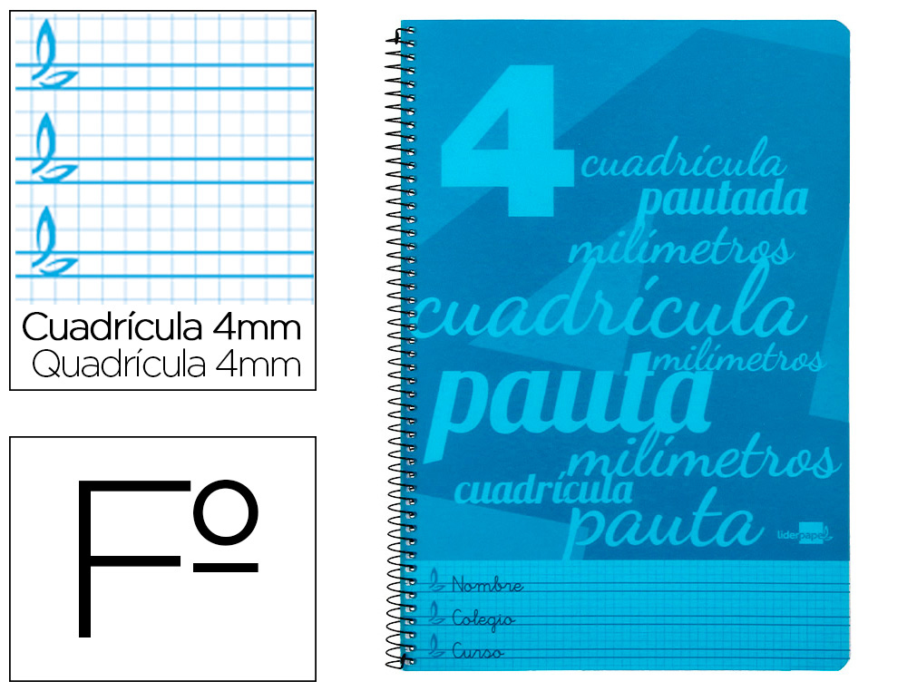 CUADERNOS  FOLIO ***TAPA PLASTICO***AZUL***RAYADO PAUTA GUIA DE  4MM*** LIDERPAPEL