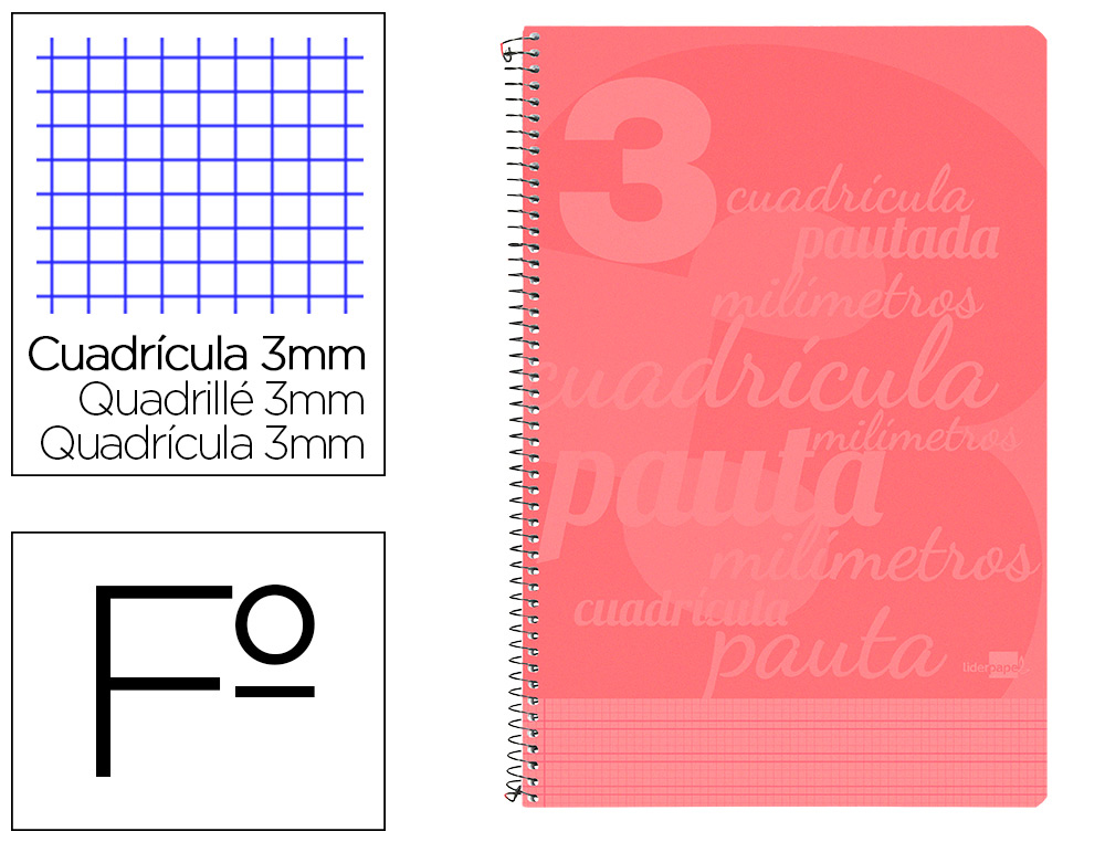 CUADERNOS  FOLIO ***TAPA PLASTICO***ROJO*** RAYADO ***PAUTA GUIA DE 3MM*** LIDERPAPEL