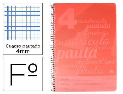 CUADERNOS  FOLIO ***TAPA PLASTICO***ROJO***RAYADO LAMELA 4MM*** LIDERPAPEL