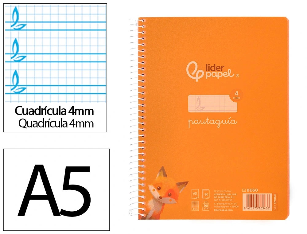 CUADERNOS ***TAPA PLASTICO*** ***CUARTO*** ***PAUTA GUIA DE 4MM*** DE LIDERPAPEL REF: BE62