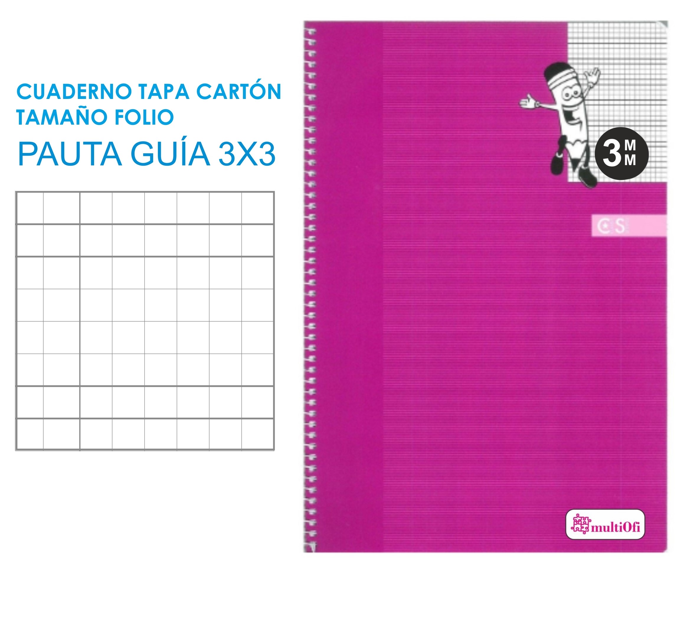 CUADERNTO FOLIO TAPA CARTON 80 HOJAS PAPEL 70 GRAMOS ***PAUTA GUIA 3MM**