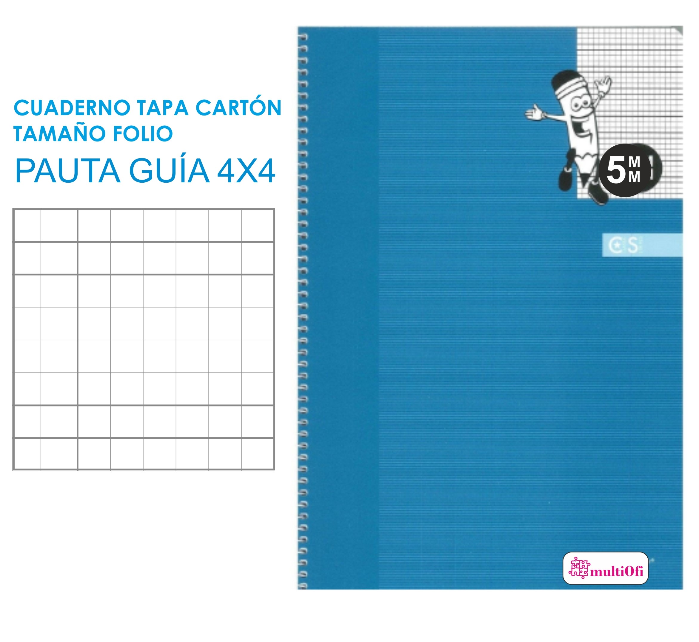 CUADERNTO FOLIO TAPA CARTON 80 HOJAS PAPEL 70 GRAMOS ***PAUTA GUIA 4MM**