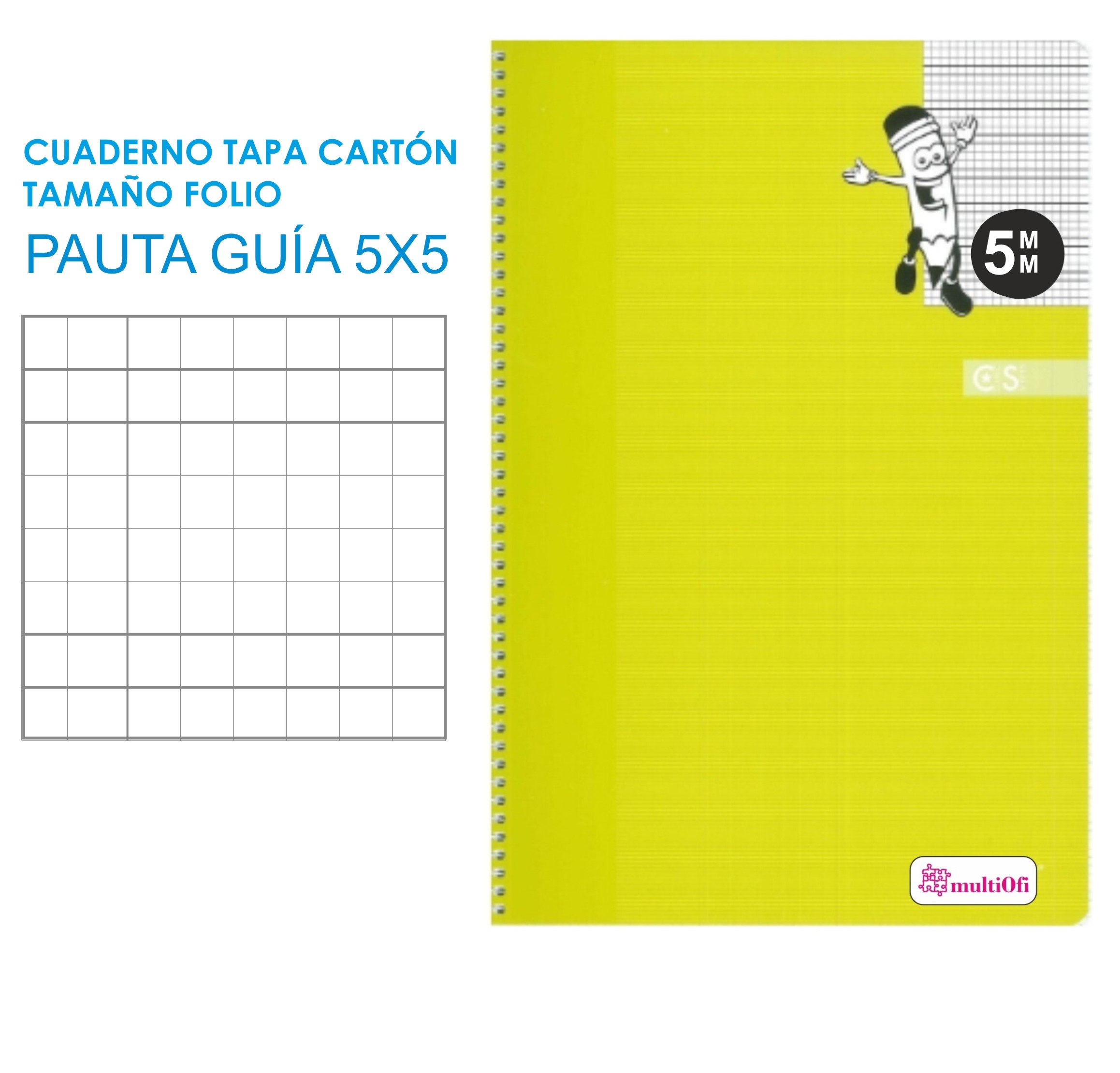CUADERNTO FOLIO TAPA CARTON 80 HOJAS PAPEL 70 GRAMOS ***PAUTA GUIA 5MM**