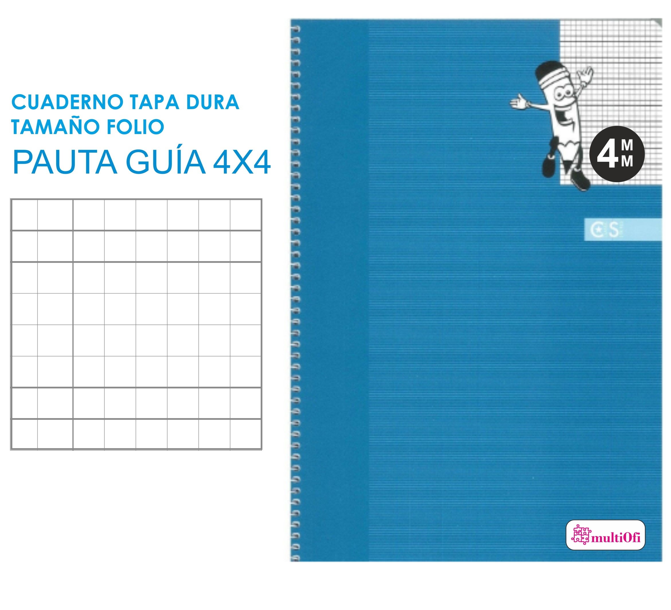 CUADERNTO FOLIO TAPA DURA 80 HOJAS PAPEL 70 GRAMOS ***PAUTA GUIA 4MM**