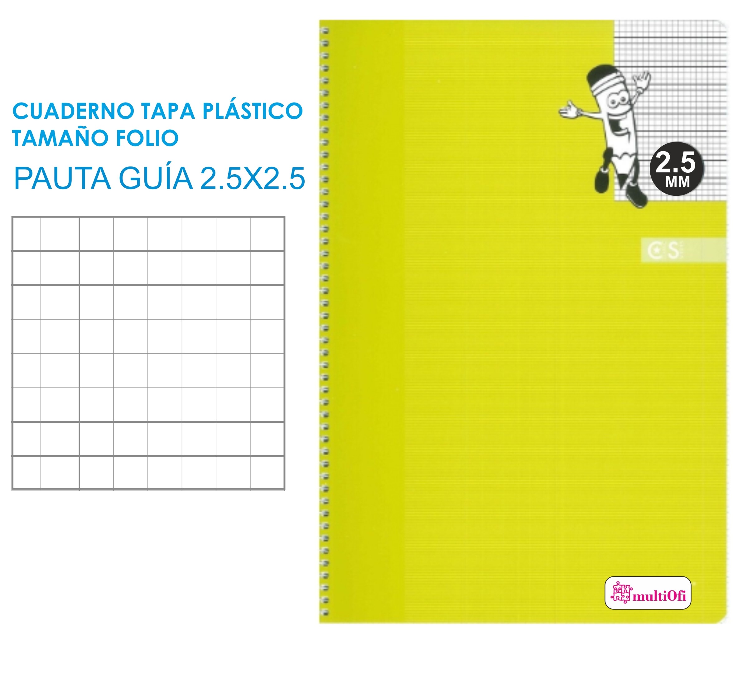 CUADERNTO FOLIO TAPA POLIPROPILENO 80 HOJAS PAPEL 90 GRAMOS ***PAUTA GUIA 2.5MM**