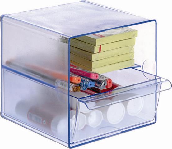 CUBO ORGANIZADOR CON 1 CAJON GRANDE AZUL TRANSPARENTE 6707 AZTR 190X152X152MM