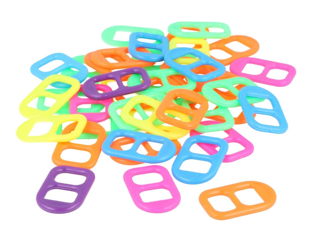 CUENTAS ABALORIOS DE PLASTICO EN FORMA DE LENGÜETAS DE LATAS MULTICOLOR de 25x15MM BOLSA DE 200 UNIDADES REF: E7554