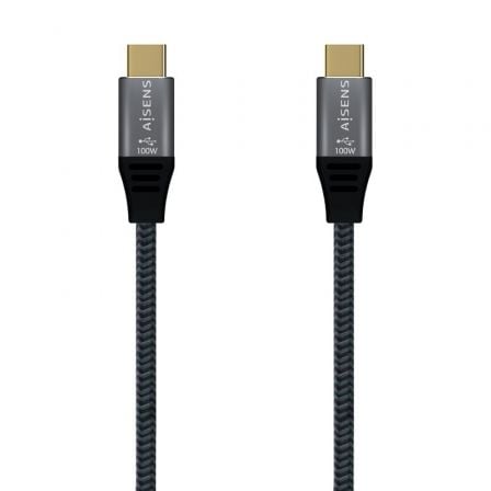 Cable USB 2.0 Tipo-C Aisens A107-0628 5A 100W/ USB Tipo-C Macho - USB Tipo-C Macho/ 1m/ Gris