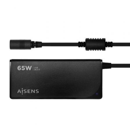 Cargador de Portátil Aisens ASLC-65WAUTO-BK/ 65W/ Automático/ 9 Conectores/ Voltaje 18.5-20V/ 1 USB