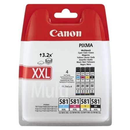 Cartucho de Tinta Original Canon CLI-581 XXL Multipack Alta Capacidad/ Cian/ Magenta/ Amarillo/ Negr