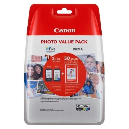 Cartucho de Tinta Original Canon PG-545XL+CL546XL Multipack Alta Capacidad/ Negro/ Tricolor + Papel