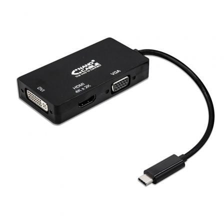 Conversor Nanocable 10.16.4301-BK/ USB Tipo-C Macho - VGA Hembra/ DVI Hembra/ HDMI Hembra/ 10cm/ Neg