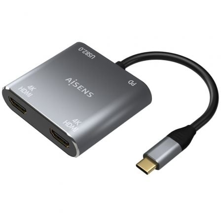 Conversor USB Tipo-C Aisens A109-0625/ 2x HDMI 4K SST MST Hembra - USB Tipo-C Macho - USB Hembra - U